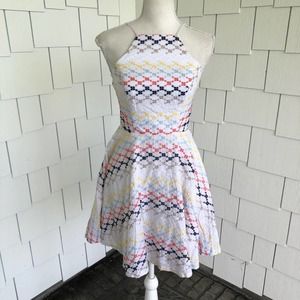 City Studio Women's White Multi Stripe Eyelet Sleeveless Halter Dress sz Jr's 0